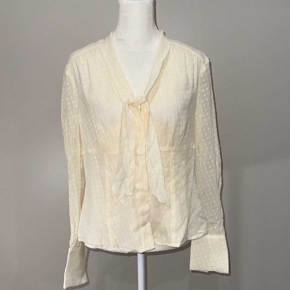 Anne Klein Silk Long Sleeve Neck Tie Blouse Size 8P